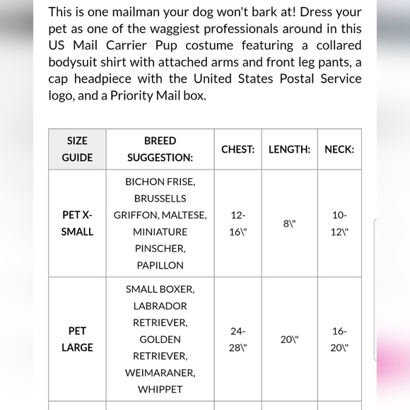 NEW U.S. Mail Carrier Pup Dog Costume Partial Set Pet Large - Picture 4 of 4